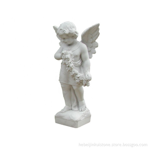 JK Small White Marble Children Stone Angel Sculpture